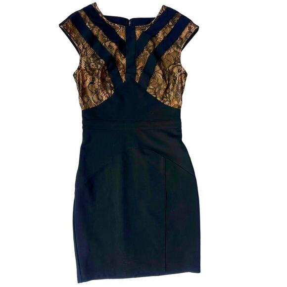 Bebe Bodycon Black Dress with Nude/Lace Insets and Back Cutouts EUC - Picture 3 of 7